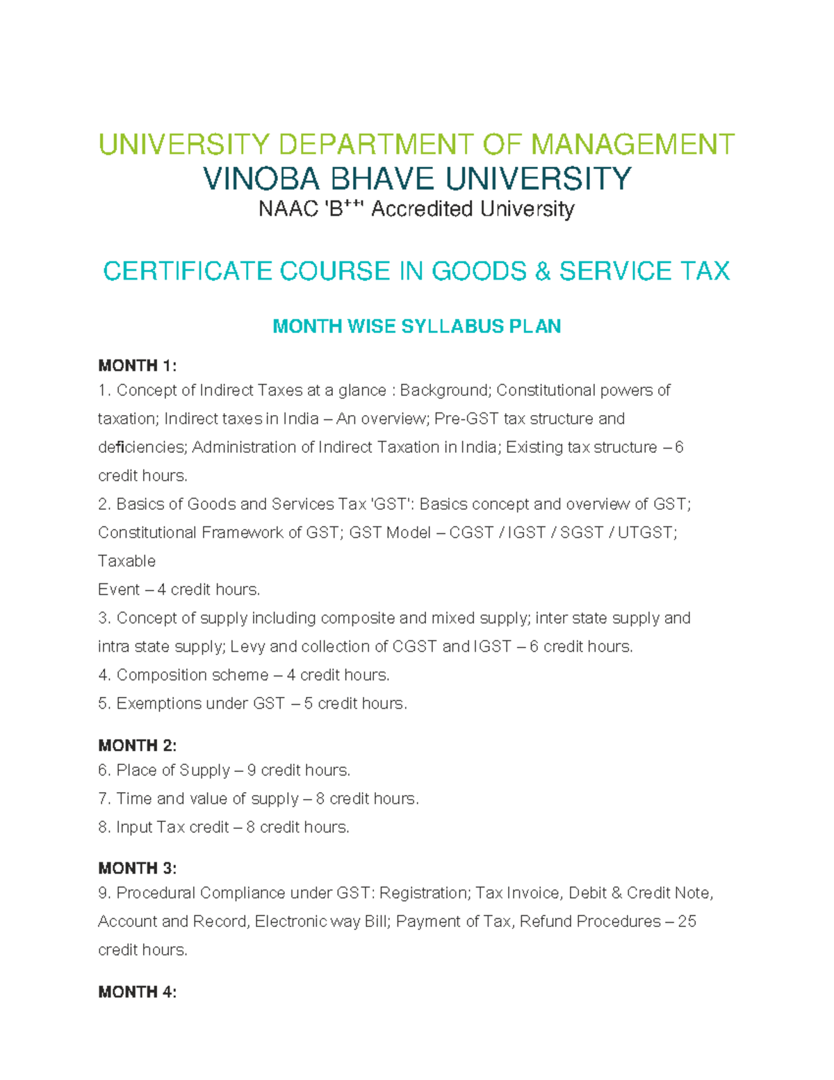 GST- Syllabus - Certificate Course in Goods & Service Tax - Studocu