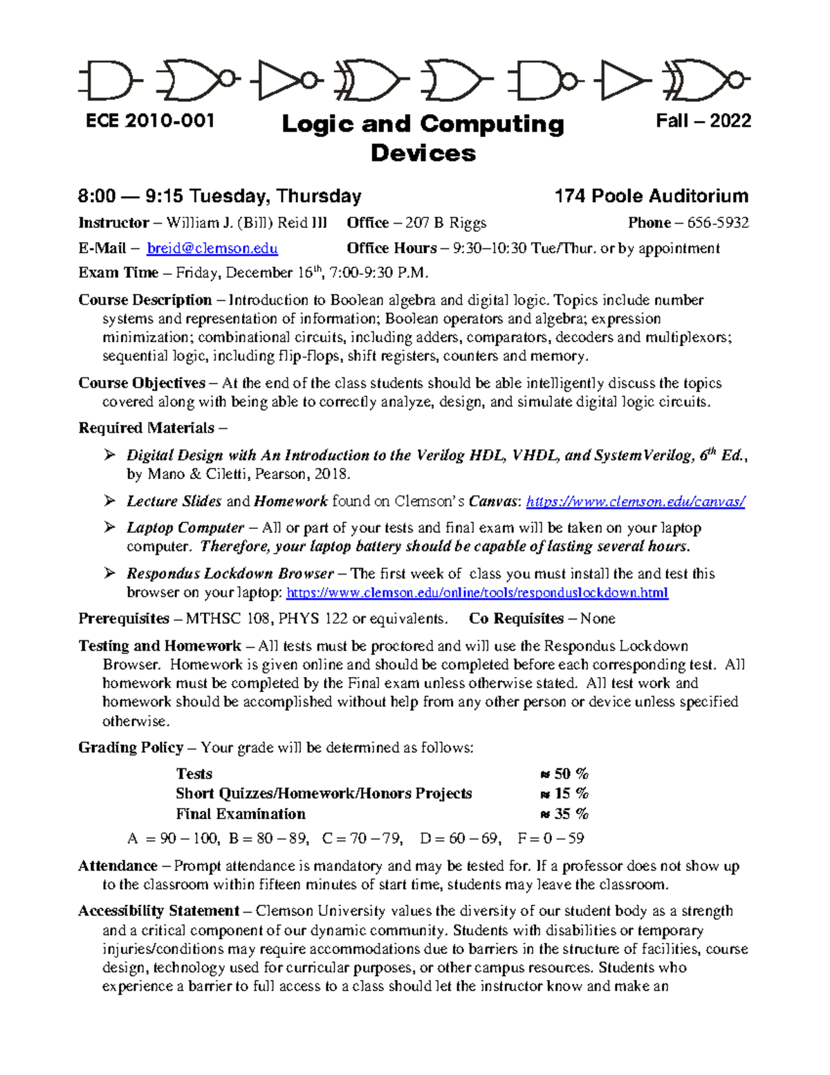 ECE 2010 Fall 2022 Syllabus: Logic and Computing Course Details - Studocu