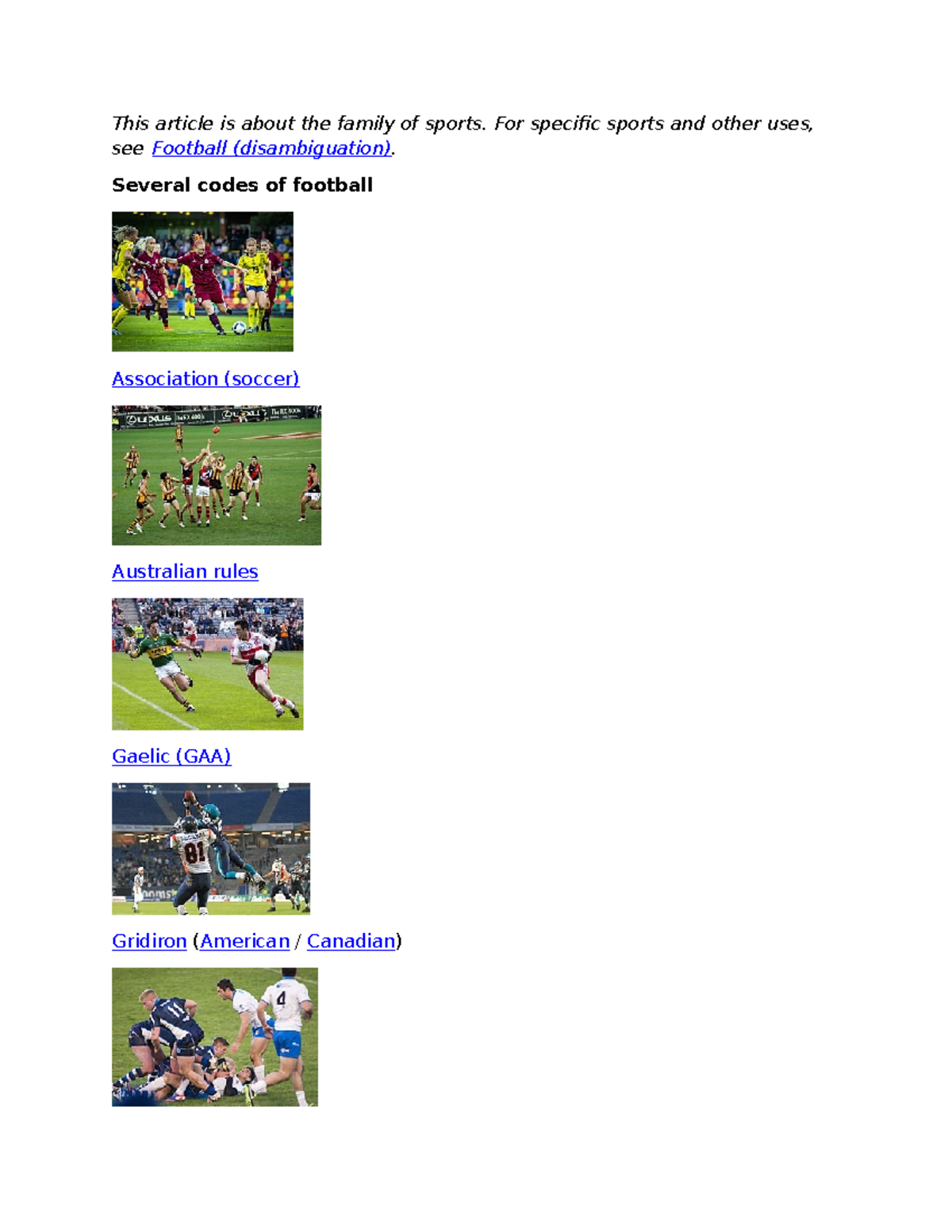 Family of Football Sports: A Comprehensive Overview - Studocu