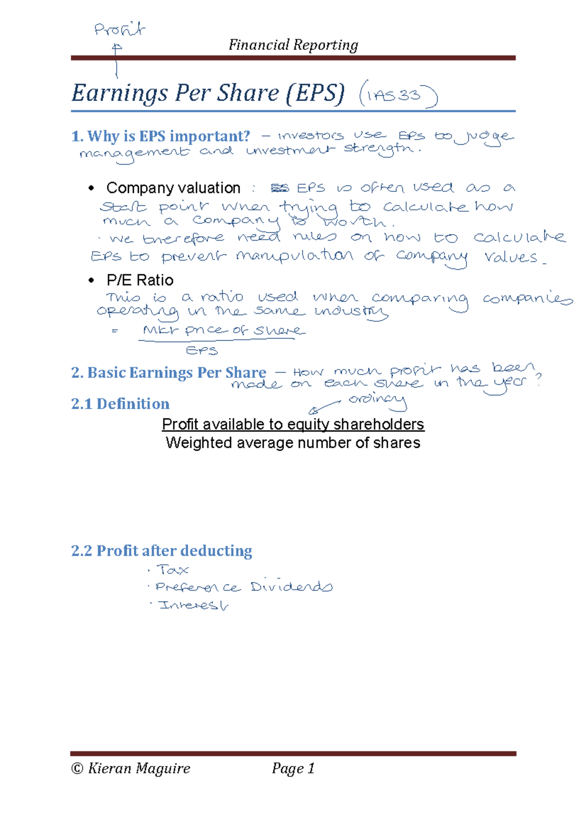 EPS Analysis and Examples: Company Valuation & P/E Ratio Insights - Studocu