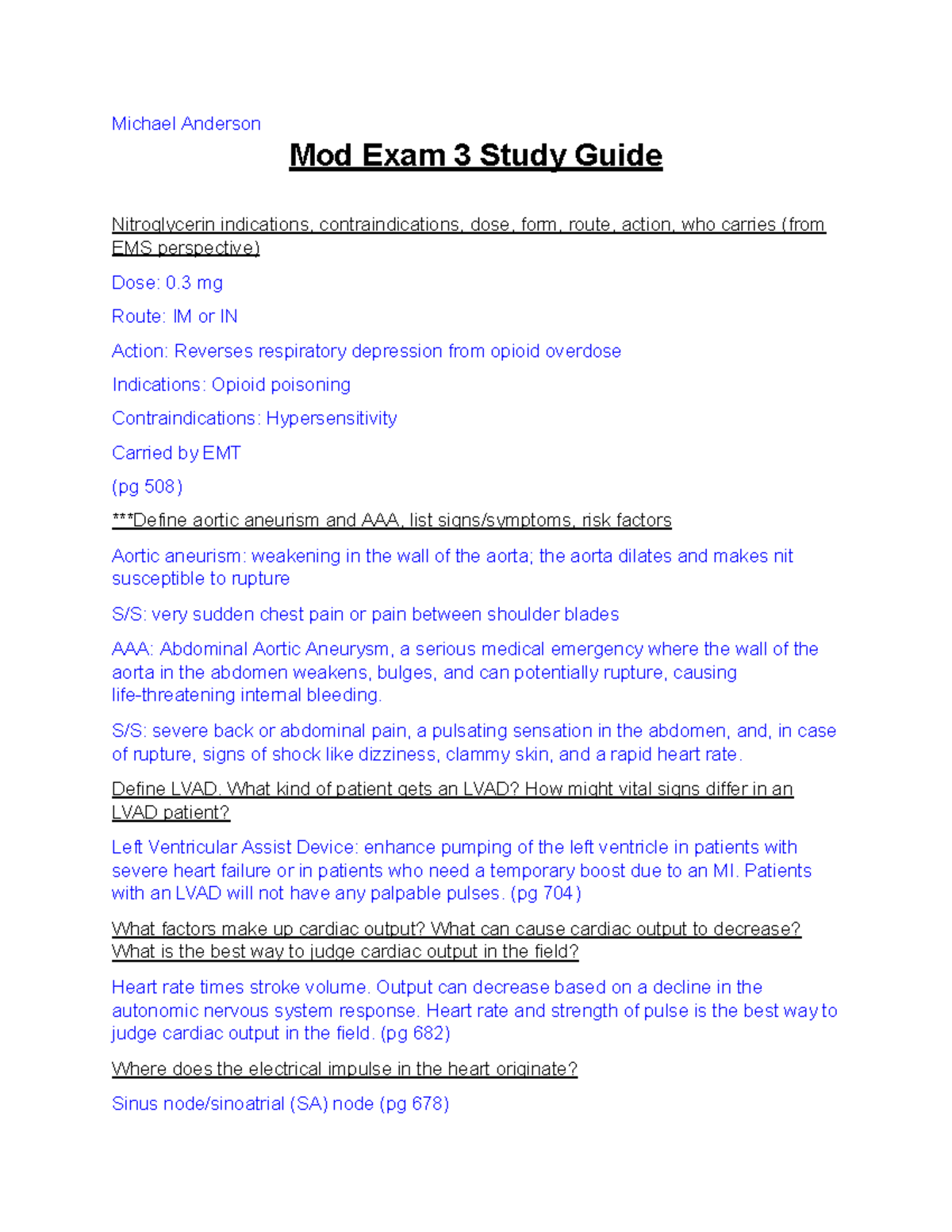 Mod Exam 3 Study Guide for EMS: Key Concepts & Medical Emergencies ...
