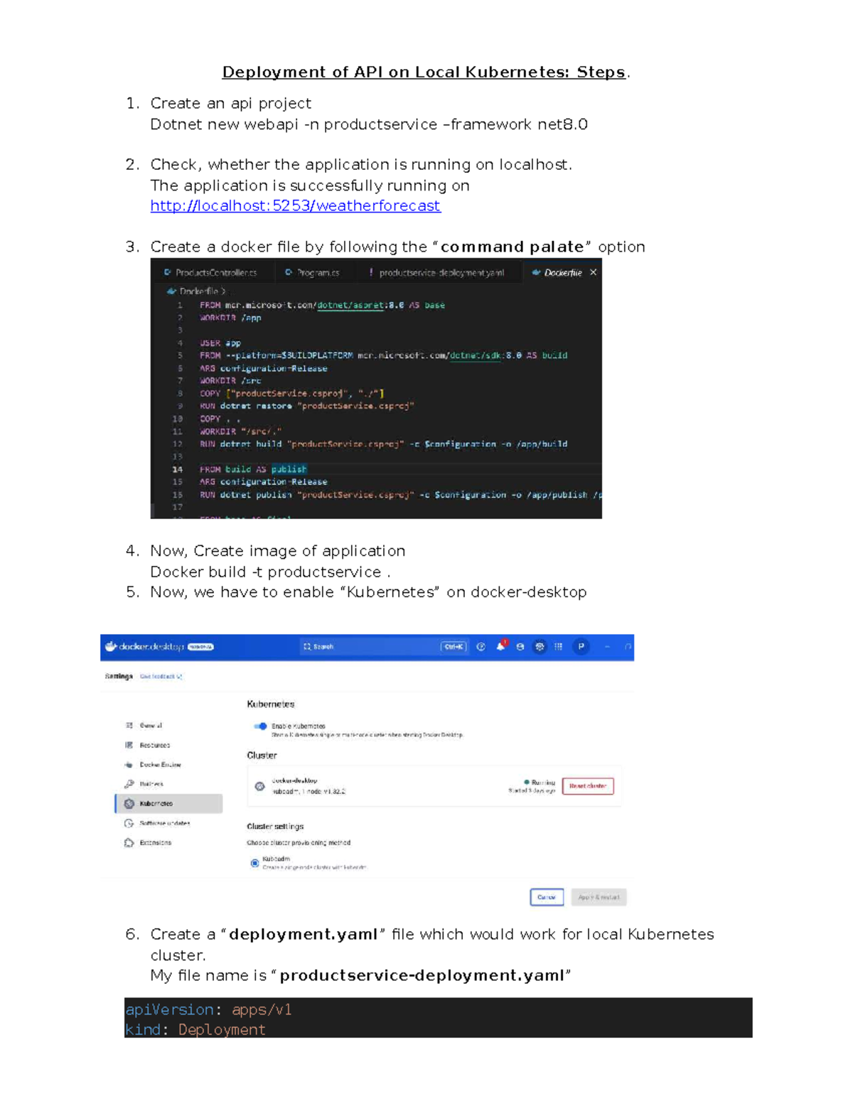 K8s Deployment Guide: API on Local Cluster Setup - Studocu
