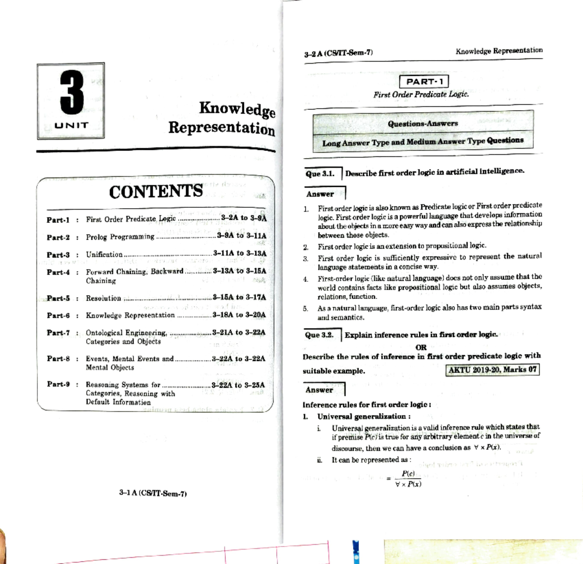 Unit 3AI - Knowledge Representation and First Order Logic Notes - Studocu