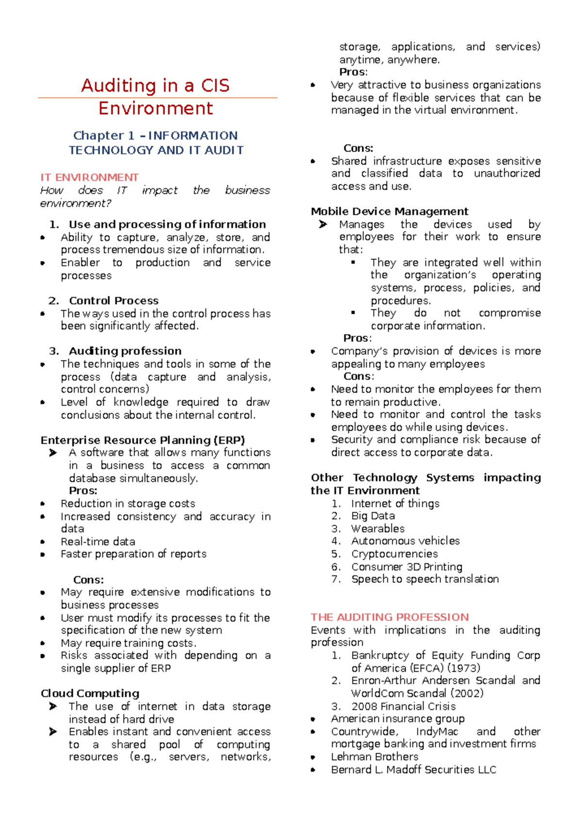 AUDI 25 - Lecture Notes on IT Auditing Concepts and Techniques - Studocu