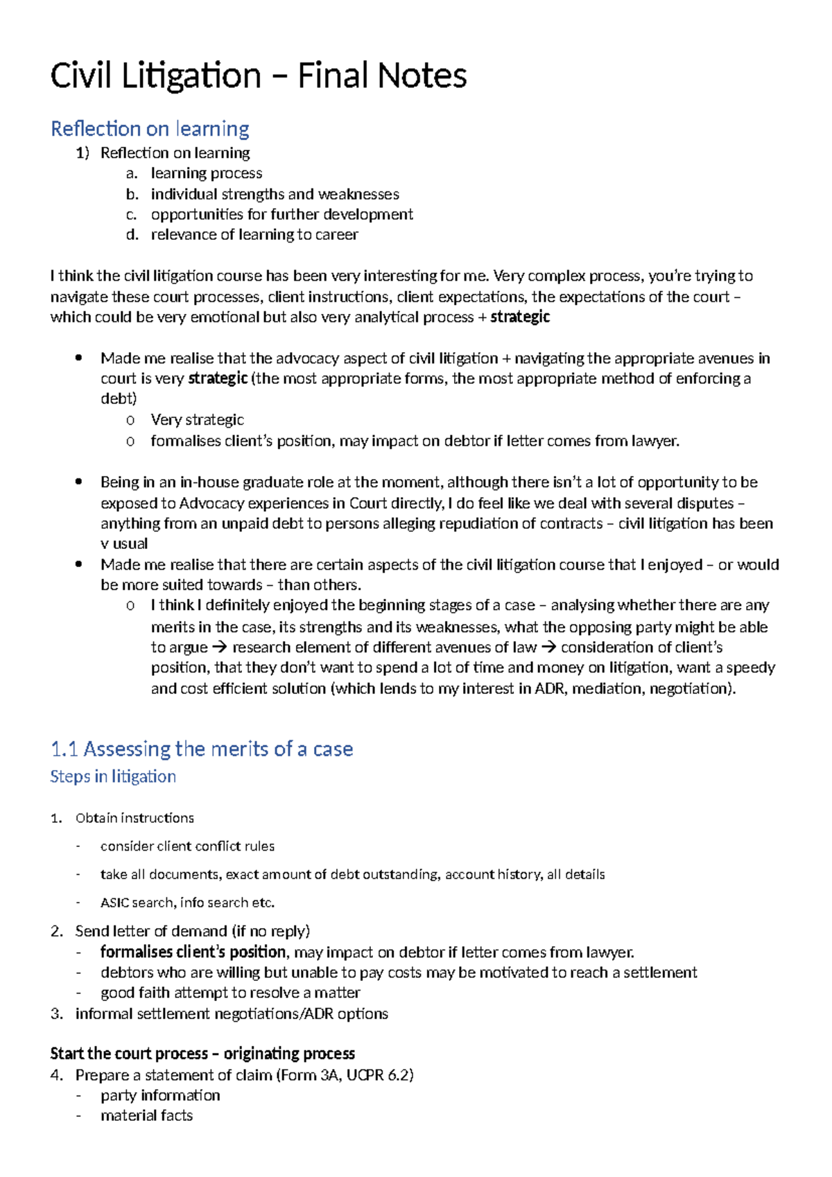 Final Oral Notes Civil LItigation - Civil Litigation – Final Notes ...