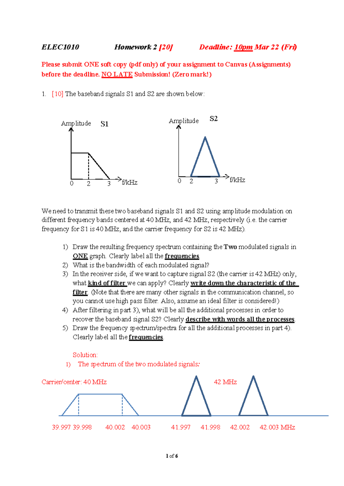 ELEC1010 Homework 2 Solutions: Amplitude Modulation & Filters - Studocu