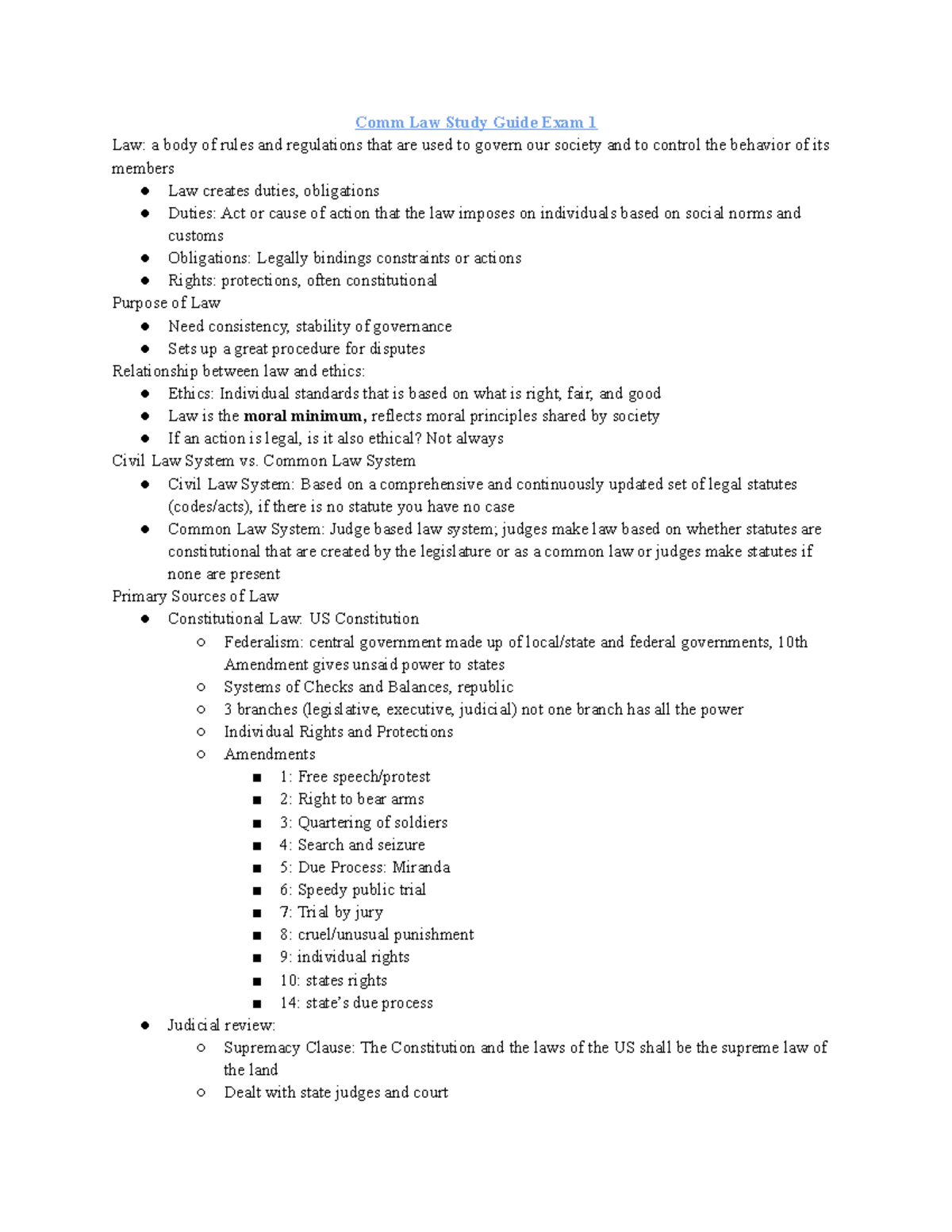 Comm Law Study Guide: Exam 1 Lecture Notes Overview - Studocu