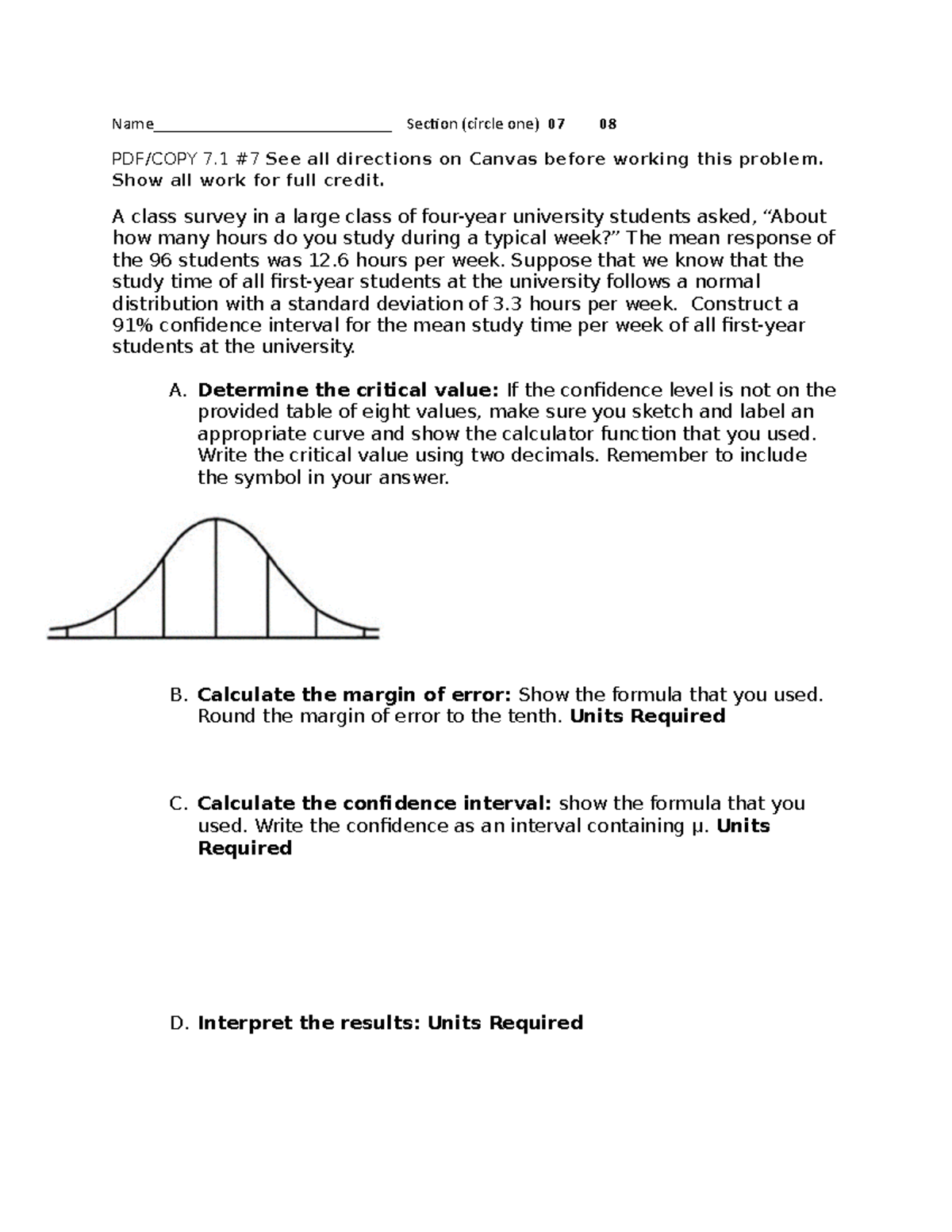 Confidence Interval Calculation for Homework 7.1 PDF Assignment - Studocu