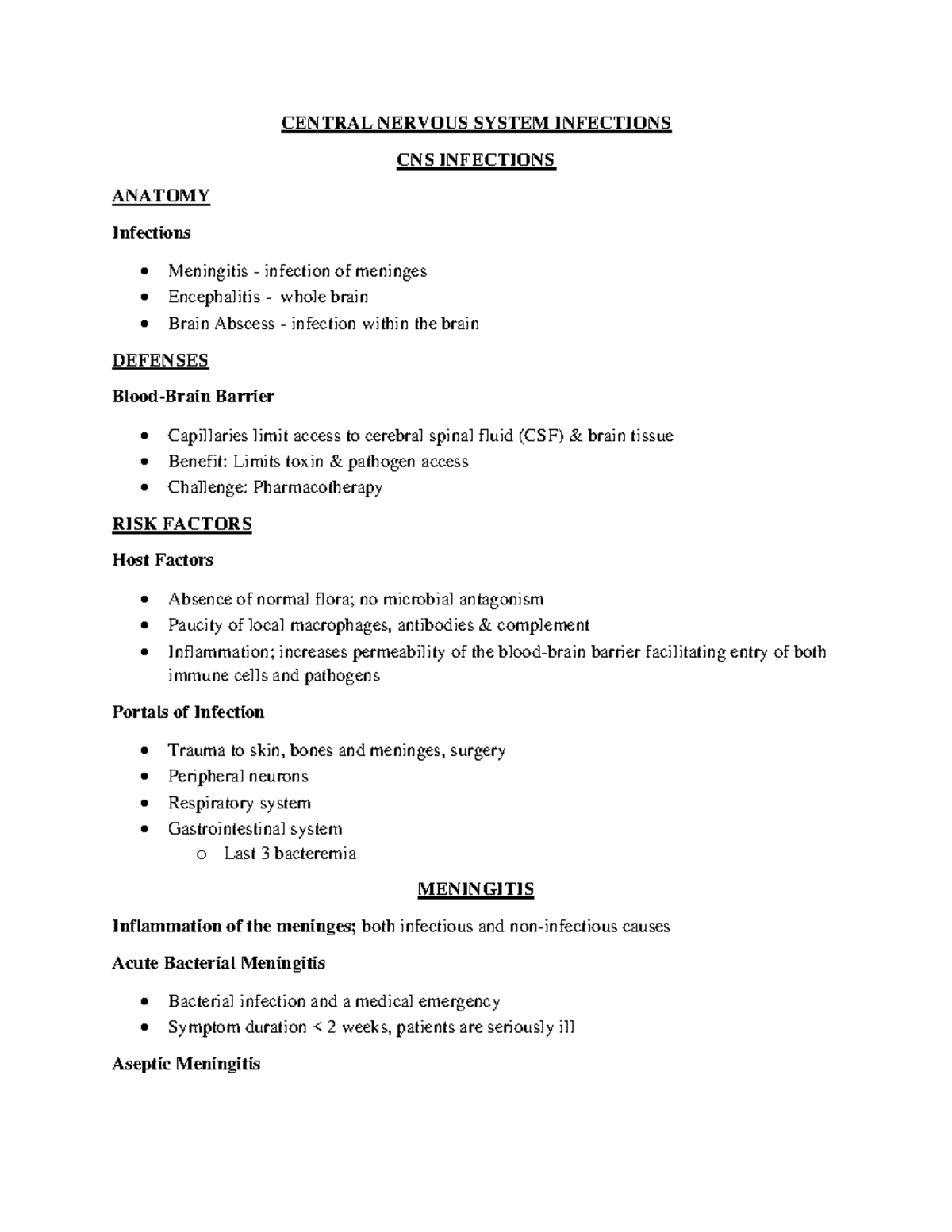 Central Nervous System Infections - CENTRAL NERVOUS SYSTEM INFECTIONS ...