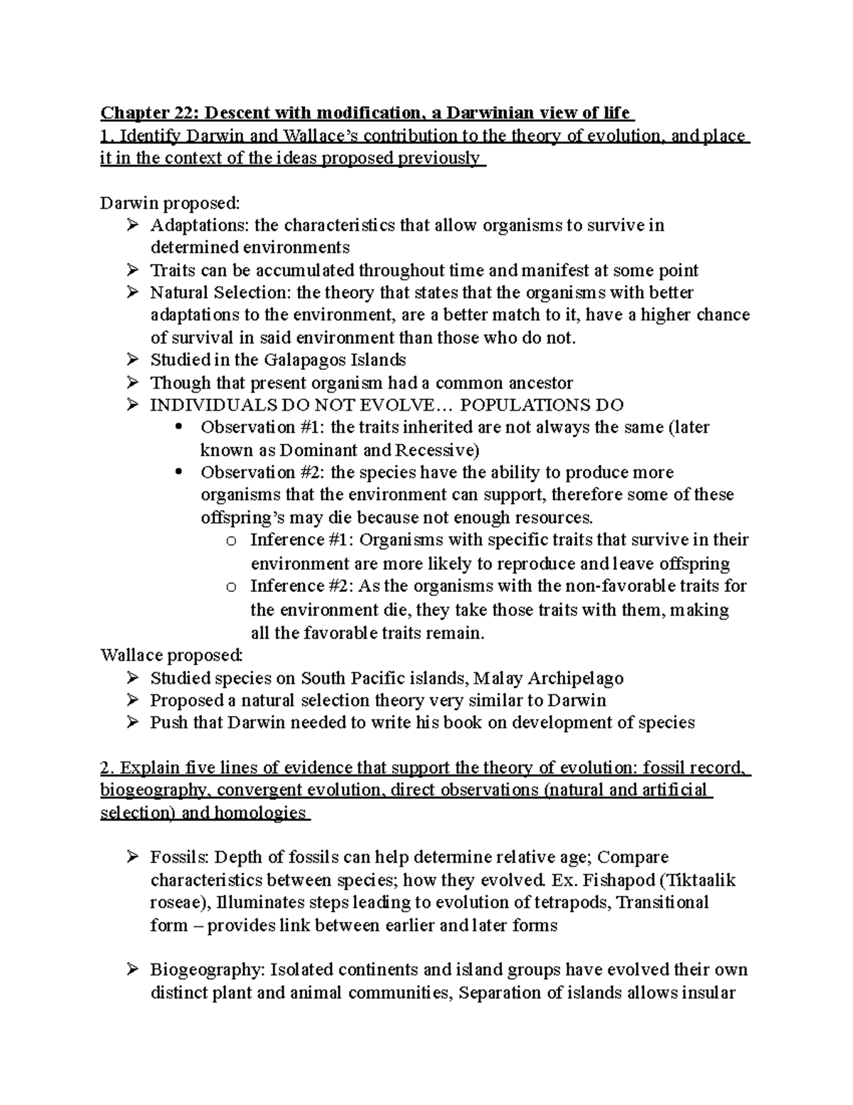 Bio 2 Exam 1: Evolution and Natural Selection Review Notes - Studocu