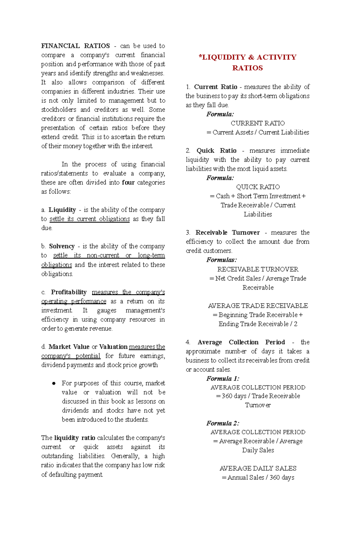 FIN 101: Understanding Financial Ratios for Performance Analysis - Studocu