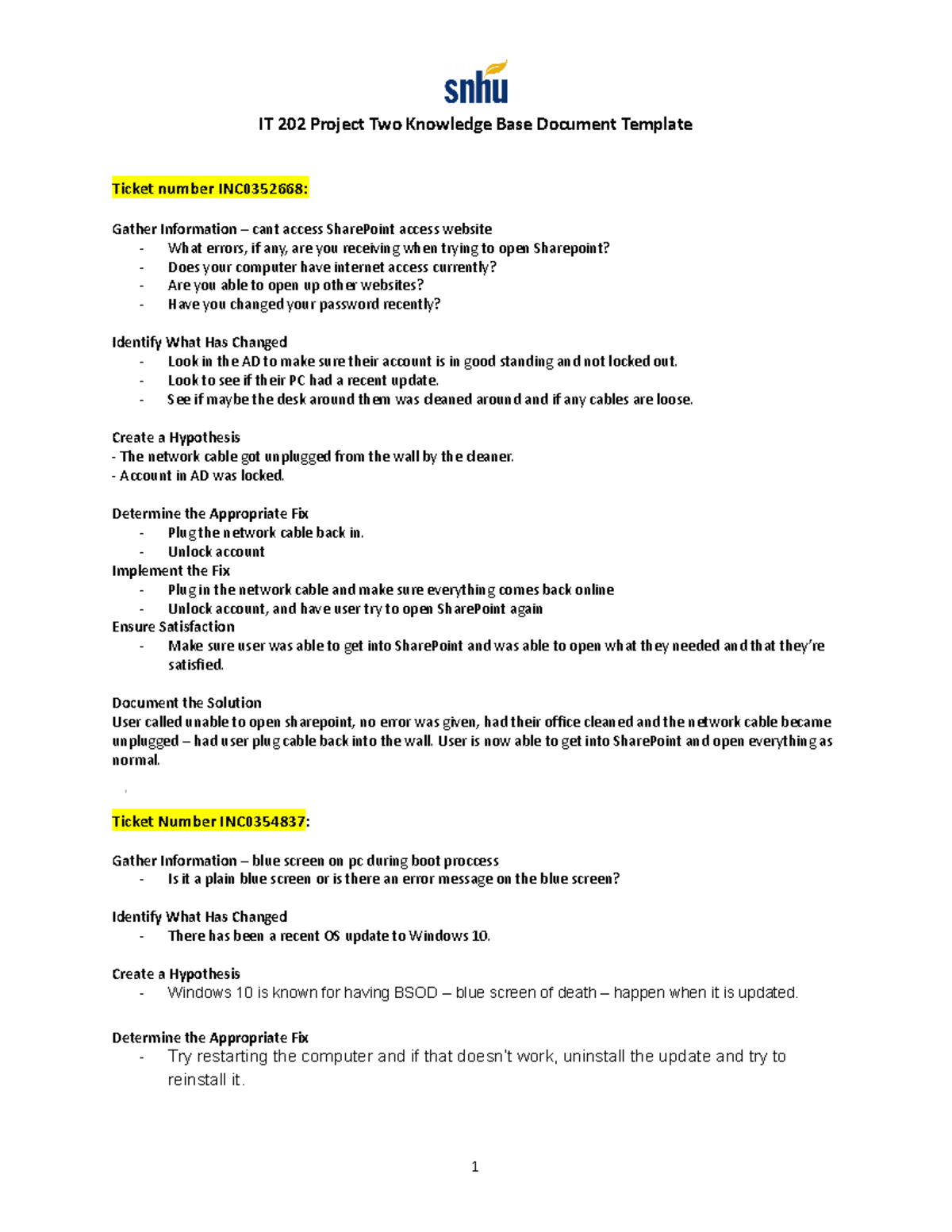 IT 202 Project Two Milestone: Troubleshooting SharePoint & BSOD Issues ...