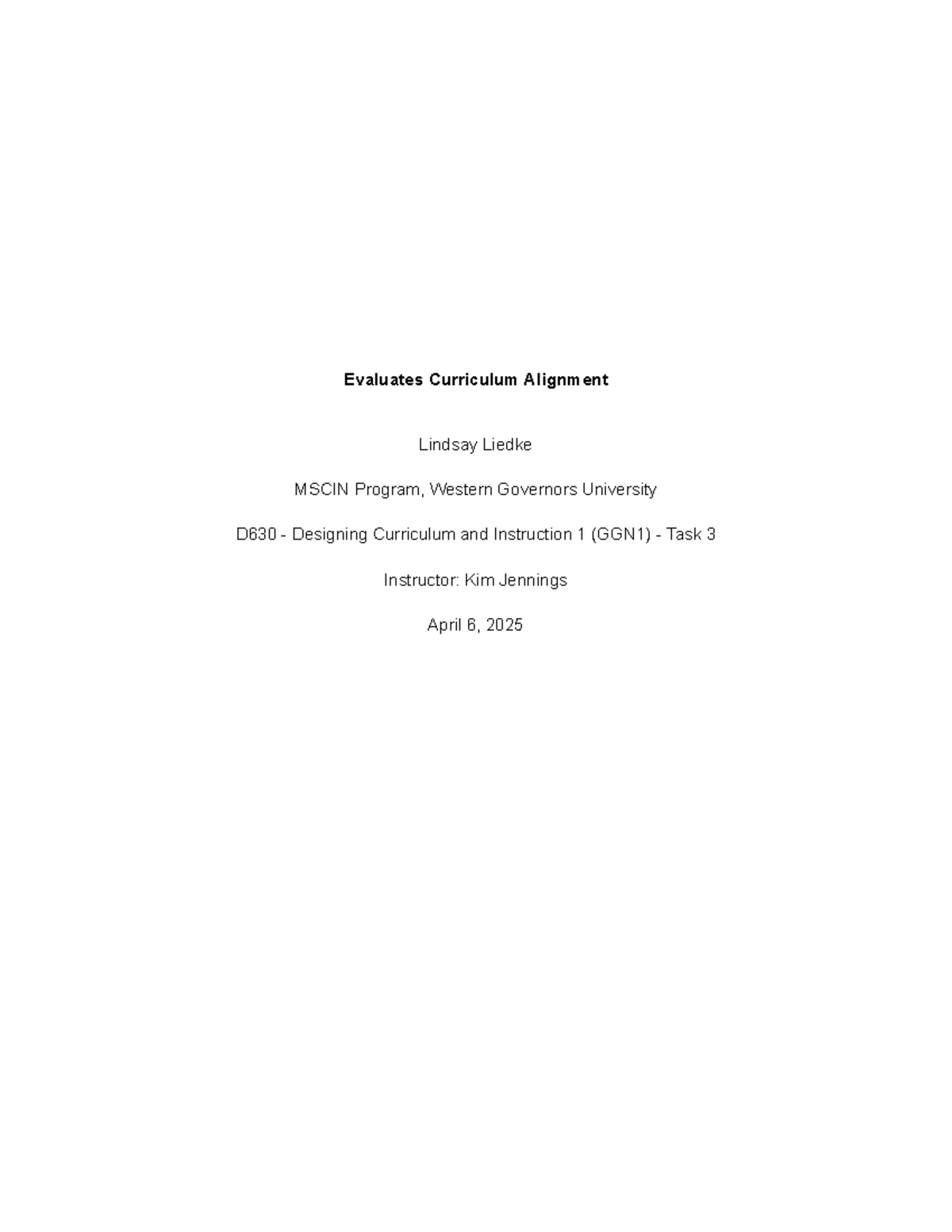 Evaluating Curriculum Alignment for 3rd Grade Reading - D630 Task 3 ...