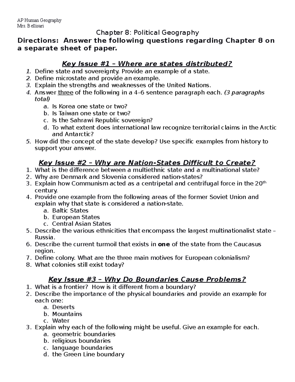 Chapter 8 Political Geography Homework Guide (AP Human Geography) - Studocu