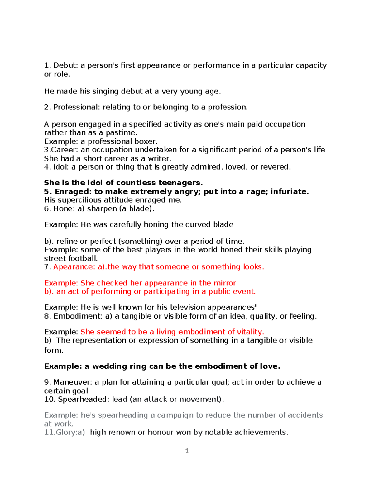 Vocabulary 2 - 1. Debut: a person's first appearance or performance in ...