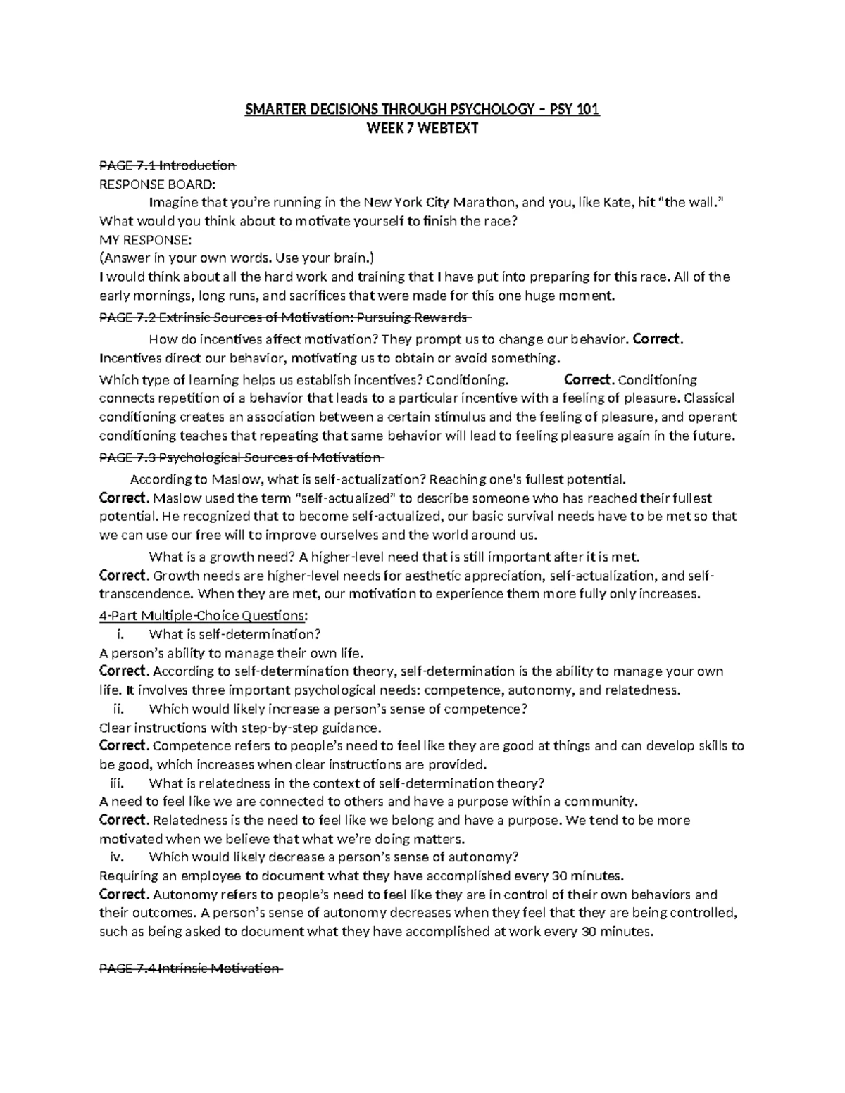 PSY101 Week 9 Assignment: Operant Conditioning, Motivation & Well-Being ...
