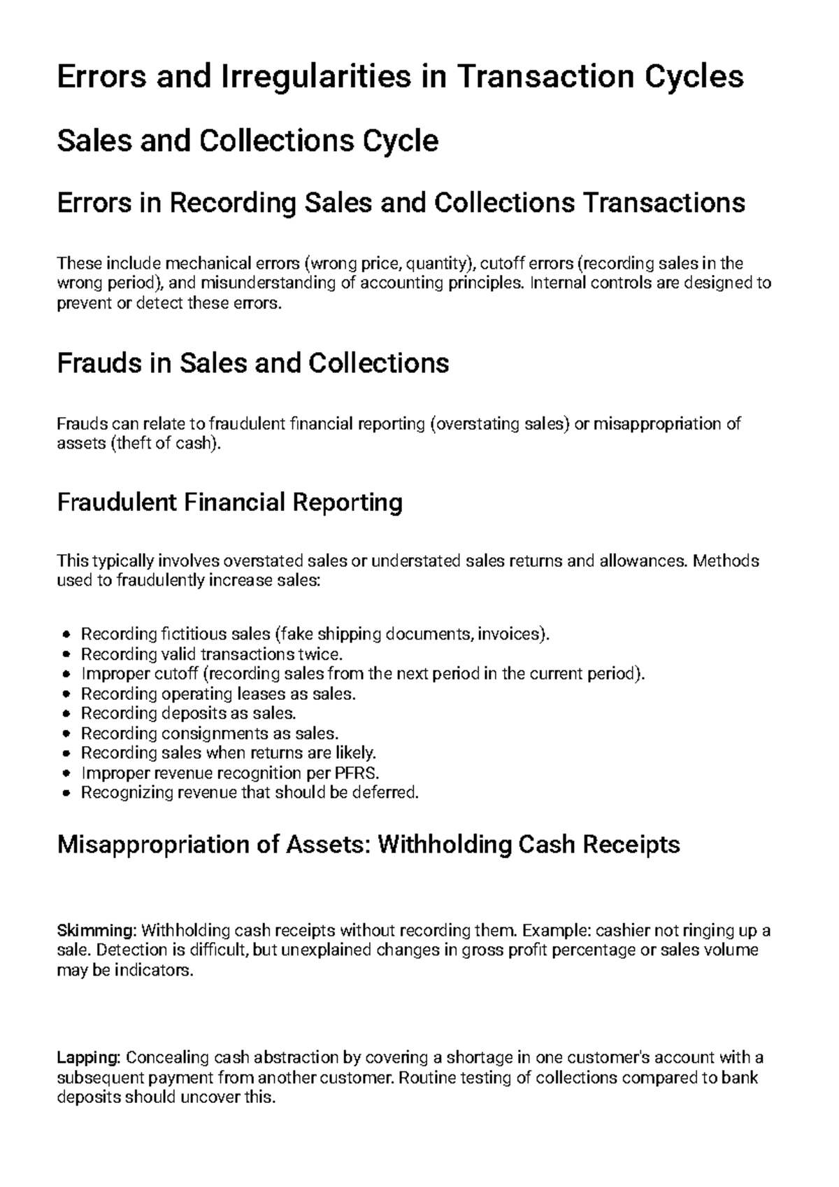 Errors and Irregularities in Business Transaction Cycles - Study Guide ...
