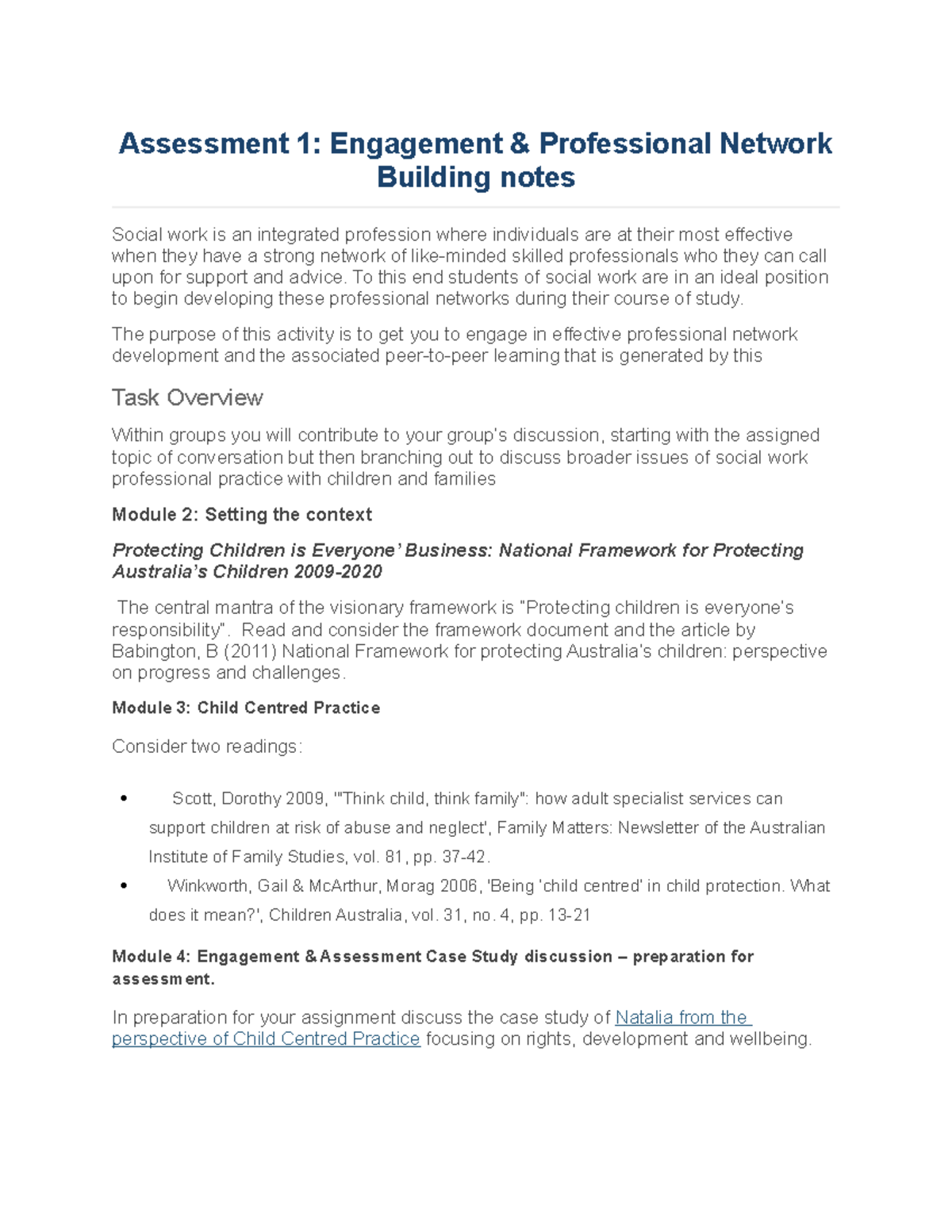 Assessment 1 explained (notes) - Assessment 1: Engagement &amp ...