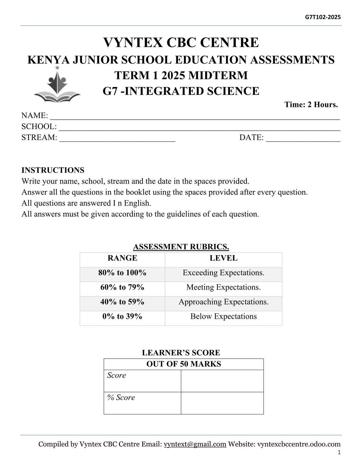 G7 T1MT Midterm Assessment: Integrated Science 2025 - Studocu