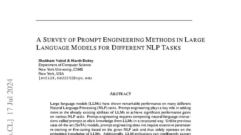 A Survey OF Prompt Engineering Methods IN Large- Language Models FOR ...