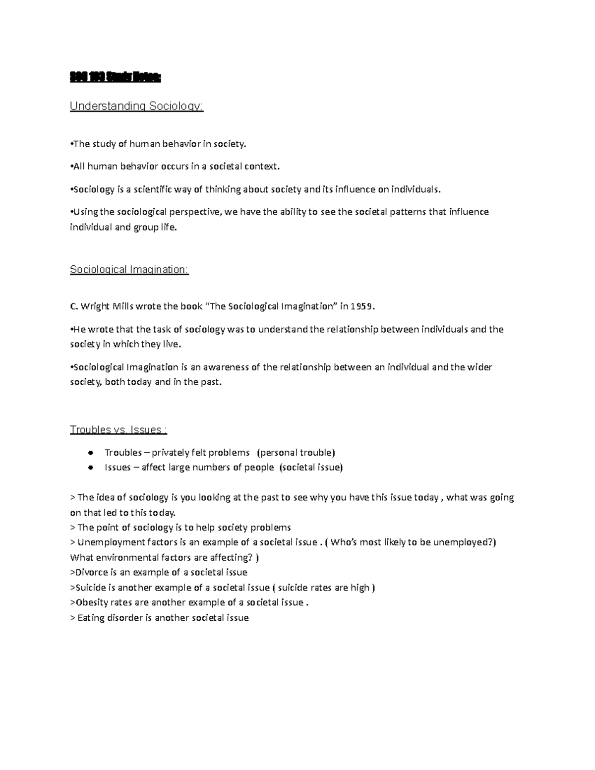 SOC 103 Final Study Notes: Understanding Sociology and Social Issues ...