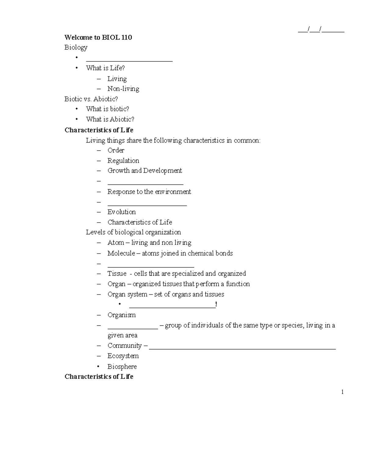 BIOL 110 - Lecture Notes on Life and Scientific Method - Studocu