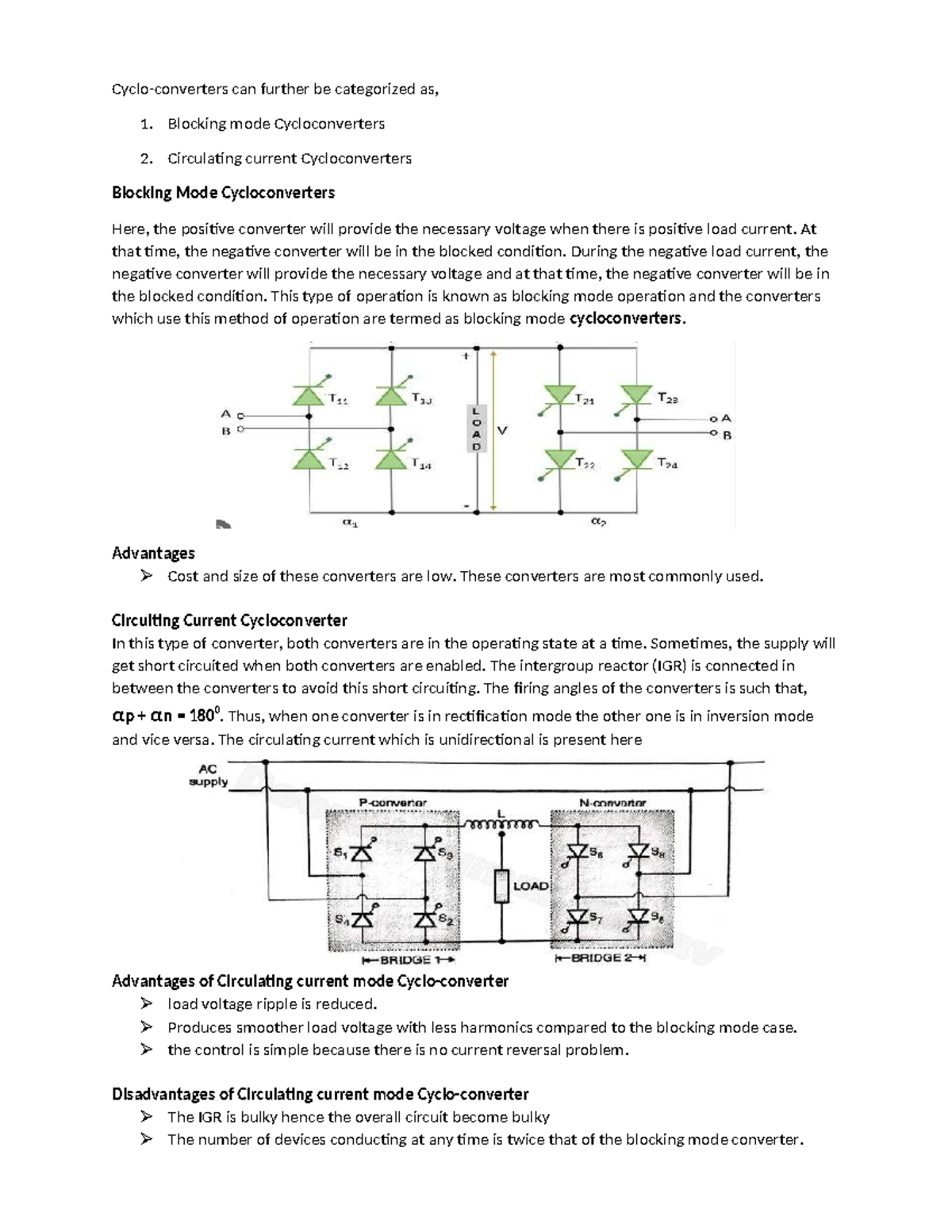 IGR Cyclo-converter: Blocking & Circulating Current Modes - Studocu
