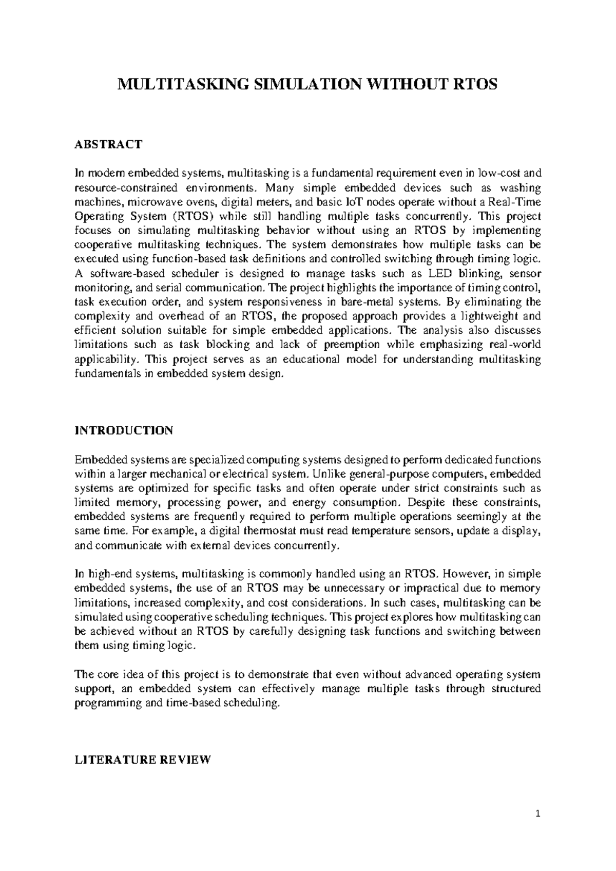 Multitasking Simulation Without RTOS: A Cooperative Approach - Studocu