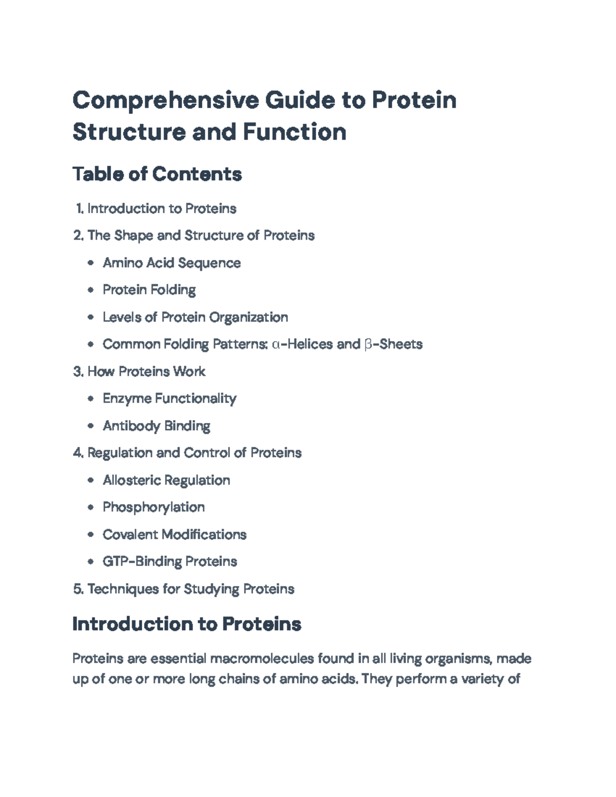 Comprehensive Overview of Protein Structure & Function (BIO101) - Studocu