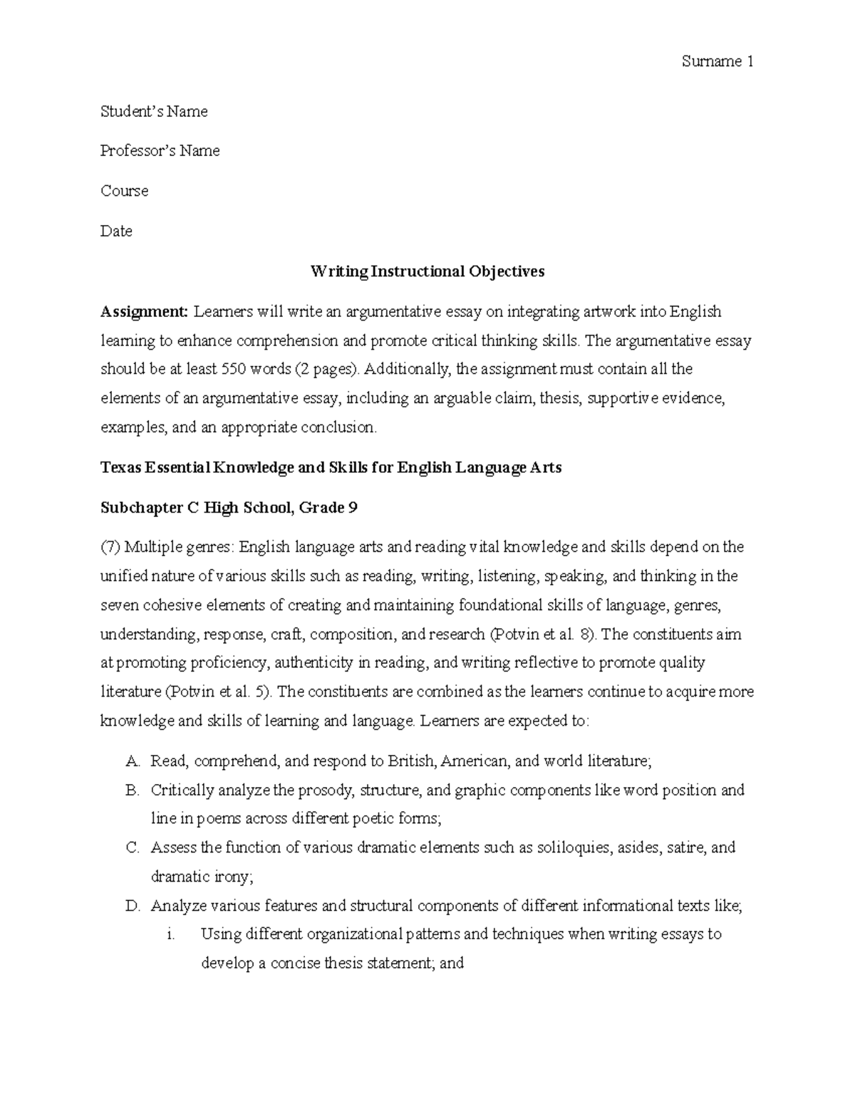 Order 7792715 Revised - N/A - Surname 1 Student’s Name Professor’s Name ...