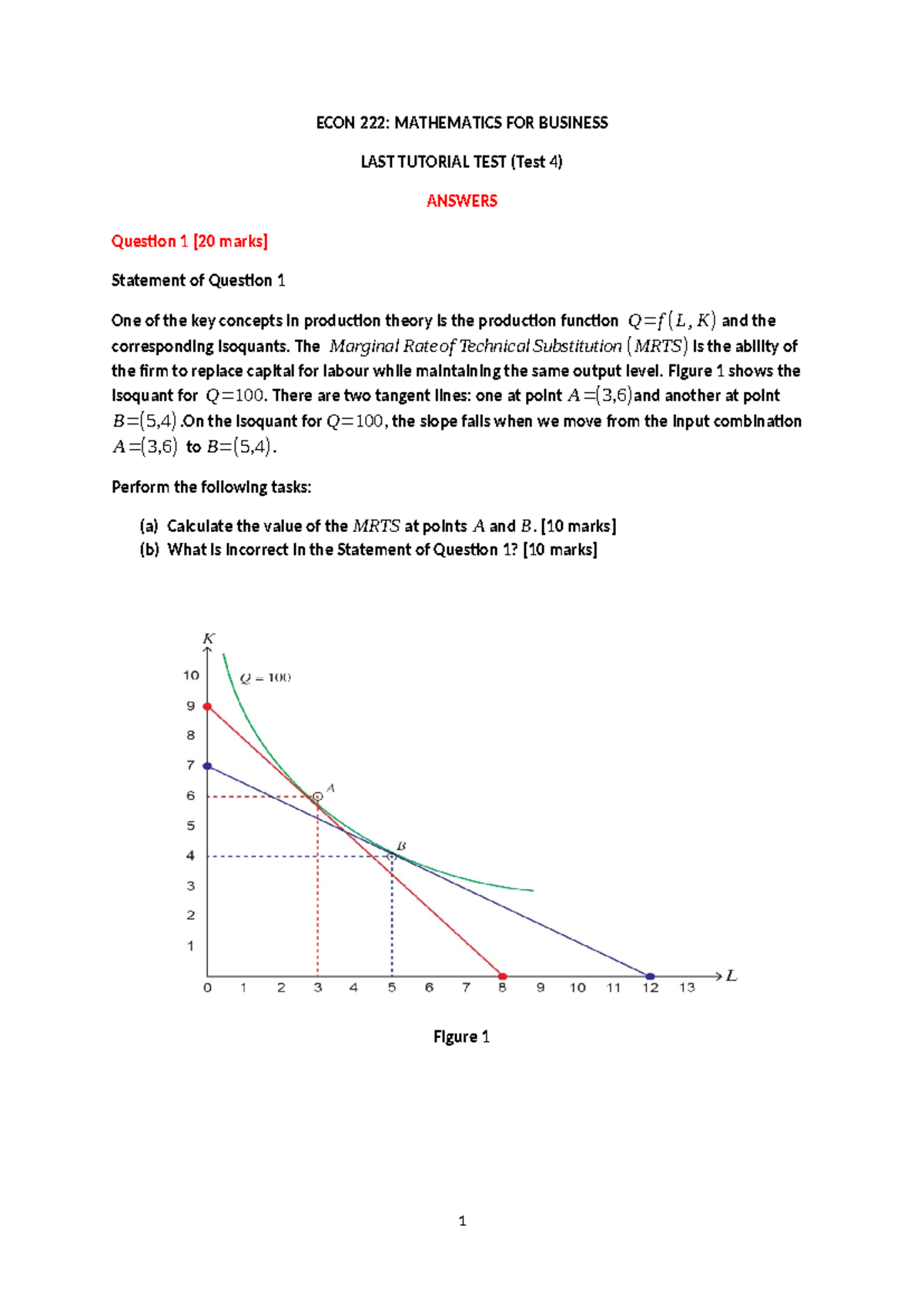 ECON 222: Business Math Test 4 Answers & Production Theory Insights ...