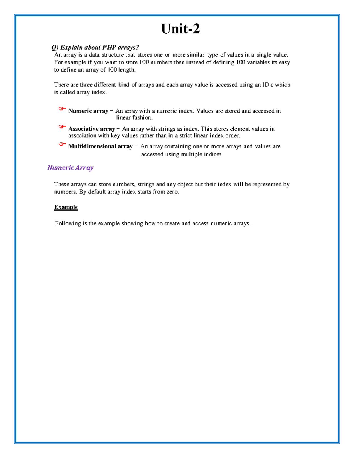 PHP UNIT 2: Understanding Arrays and Functions in PHP - Studocu