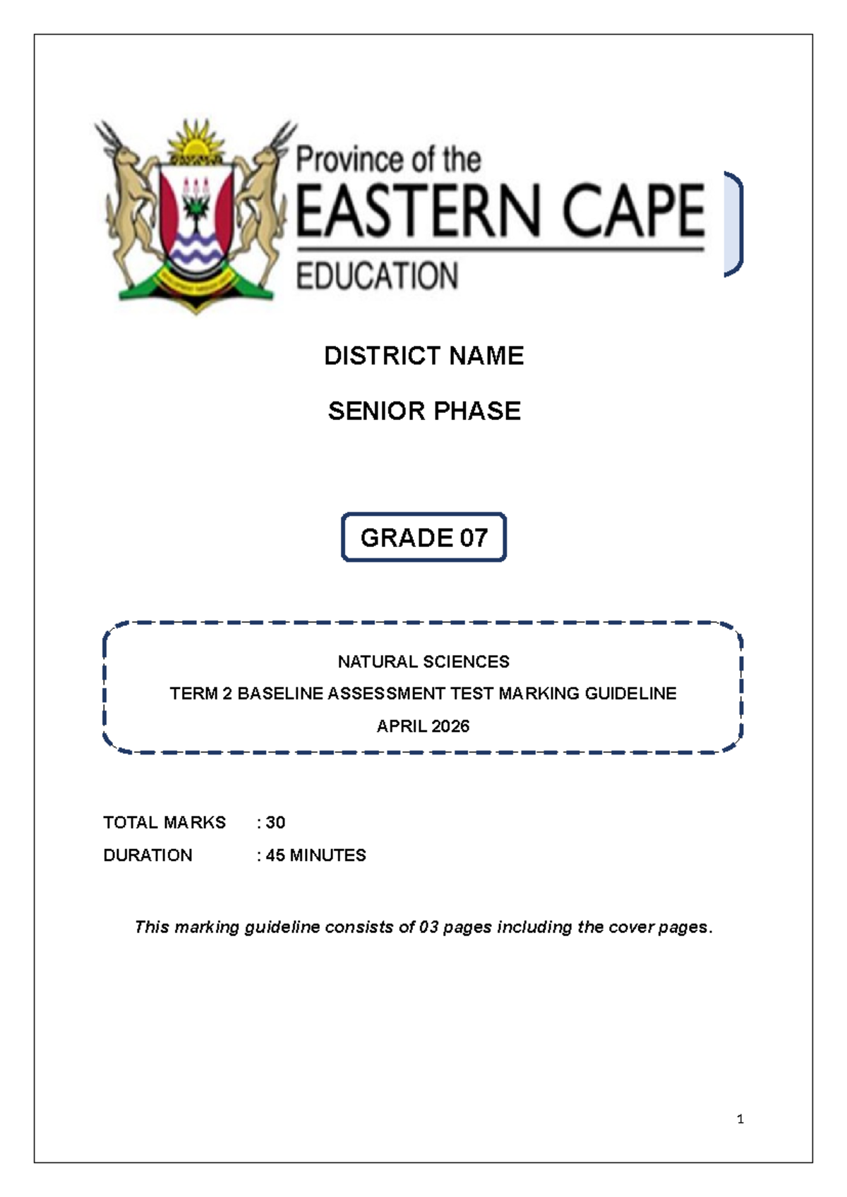 Grade 7 Natural Sciences Term 2 Baseline Assessment Marking Guideline ...