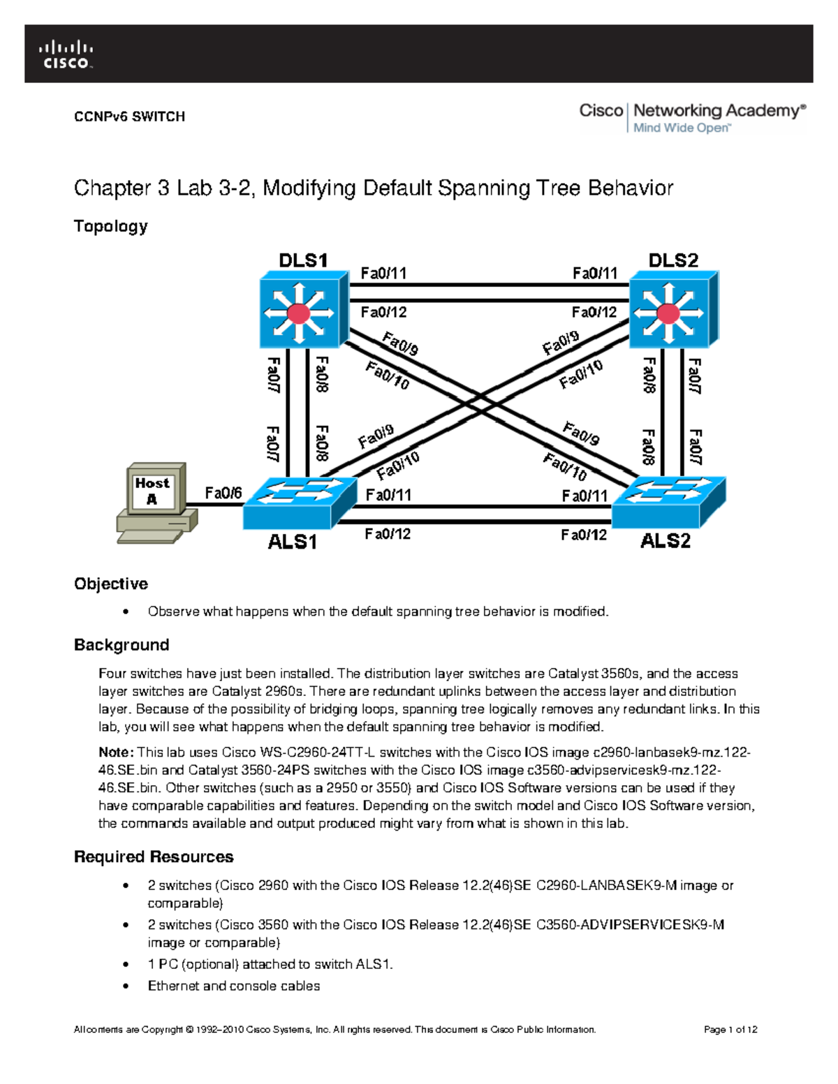 CCNPv 6 Switch Lab3-2 Modifying STP Student Form - Chapter 3 Lab 3-2 ...
