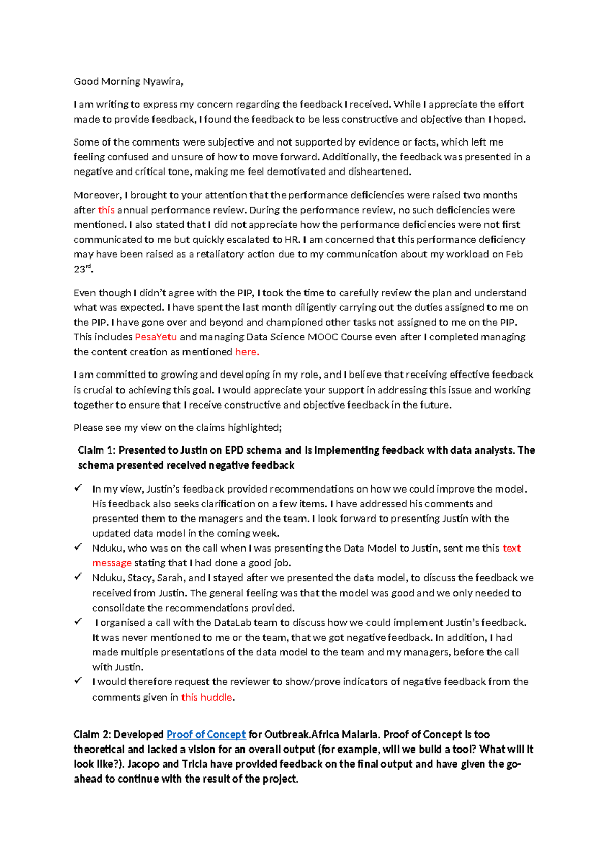 PIP Feedback Response: Addressing Concerns and Collaborating for ...