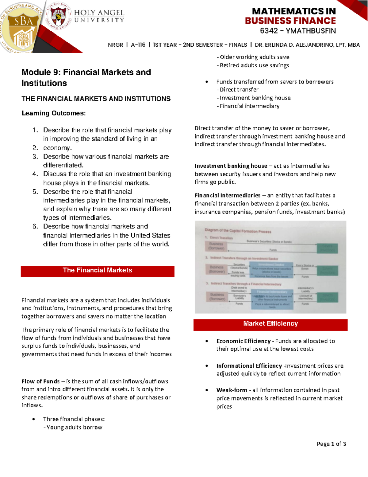 4 Module 9 Financial Markets and Institutions - Page 1 of 3 Module 9 ...