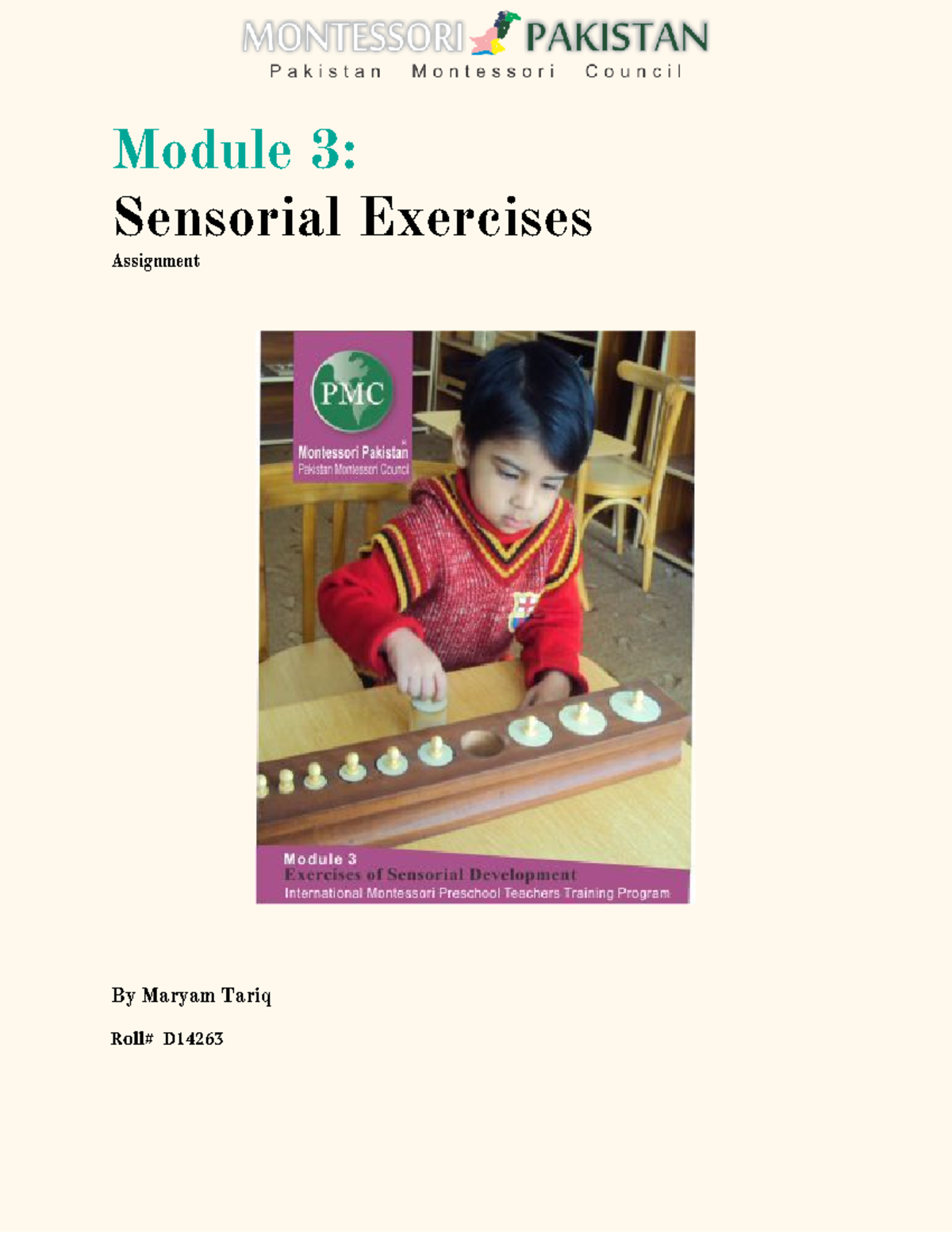 Module 3: Comprehensive Guide to Sensorial Exercises - Studocu