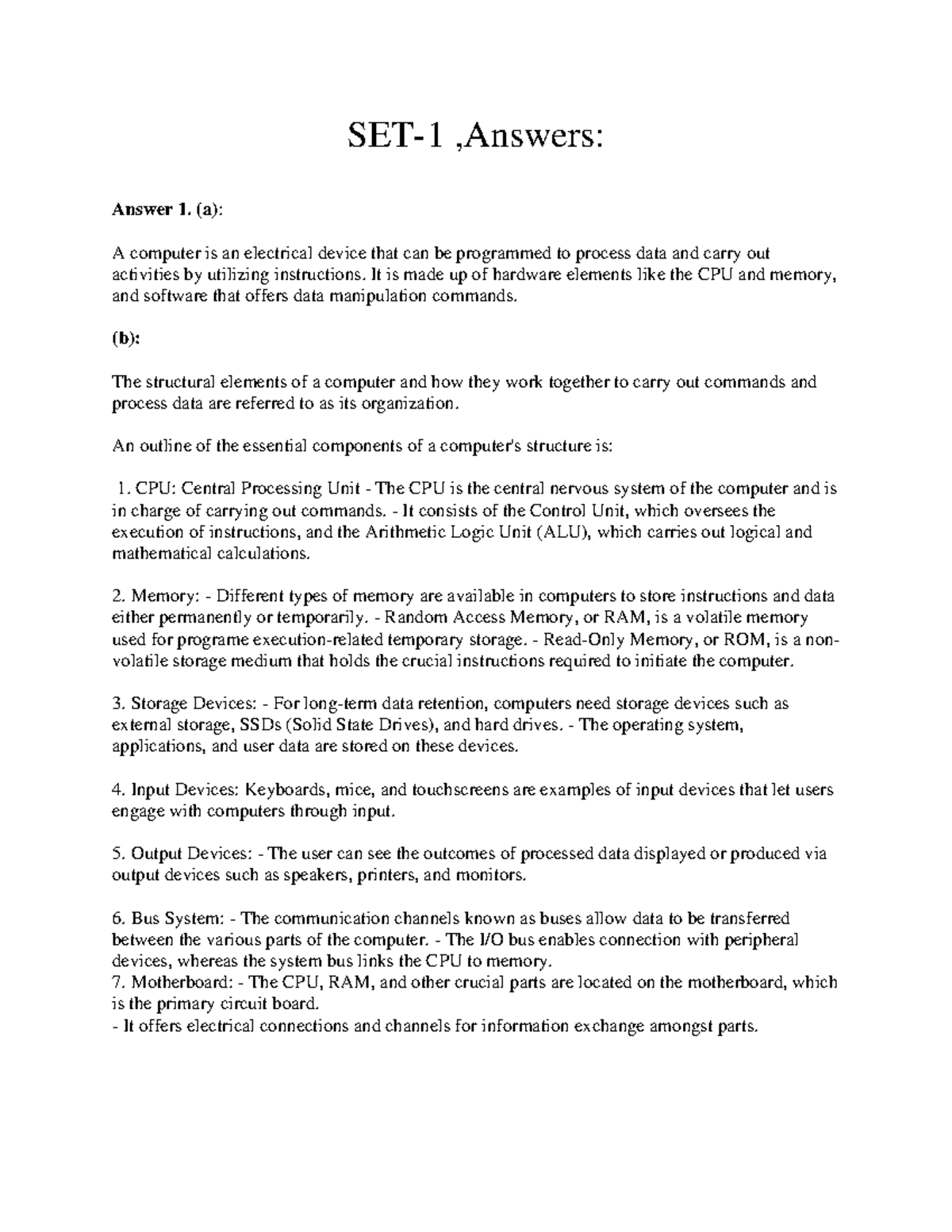 DCA 1101 - Solutions to Selected Questions on Computer Organization and ...