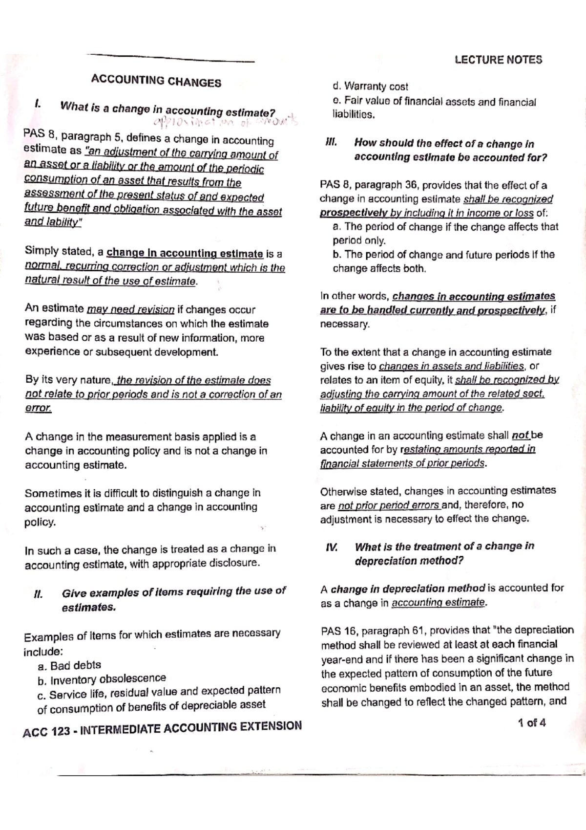 ACC 123 Lecture Notes: Accounting Changes, Estimates, and Errors - Studocu
