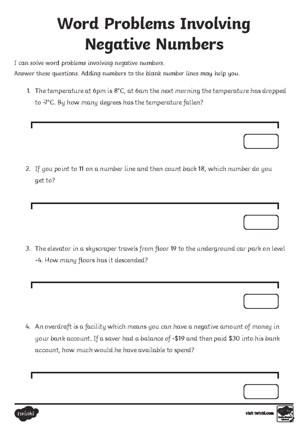 Word Problems on Negative Numbers: Practice Questions - Studocu