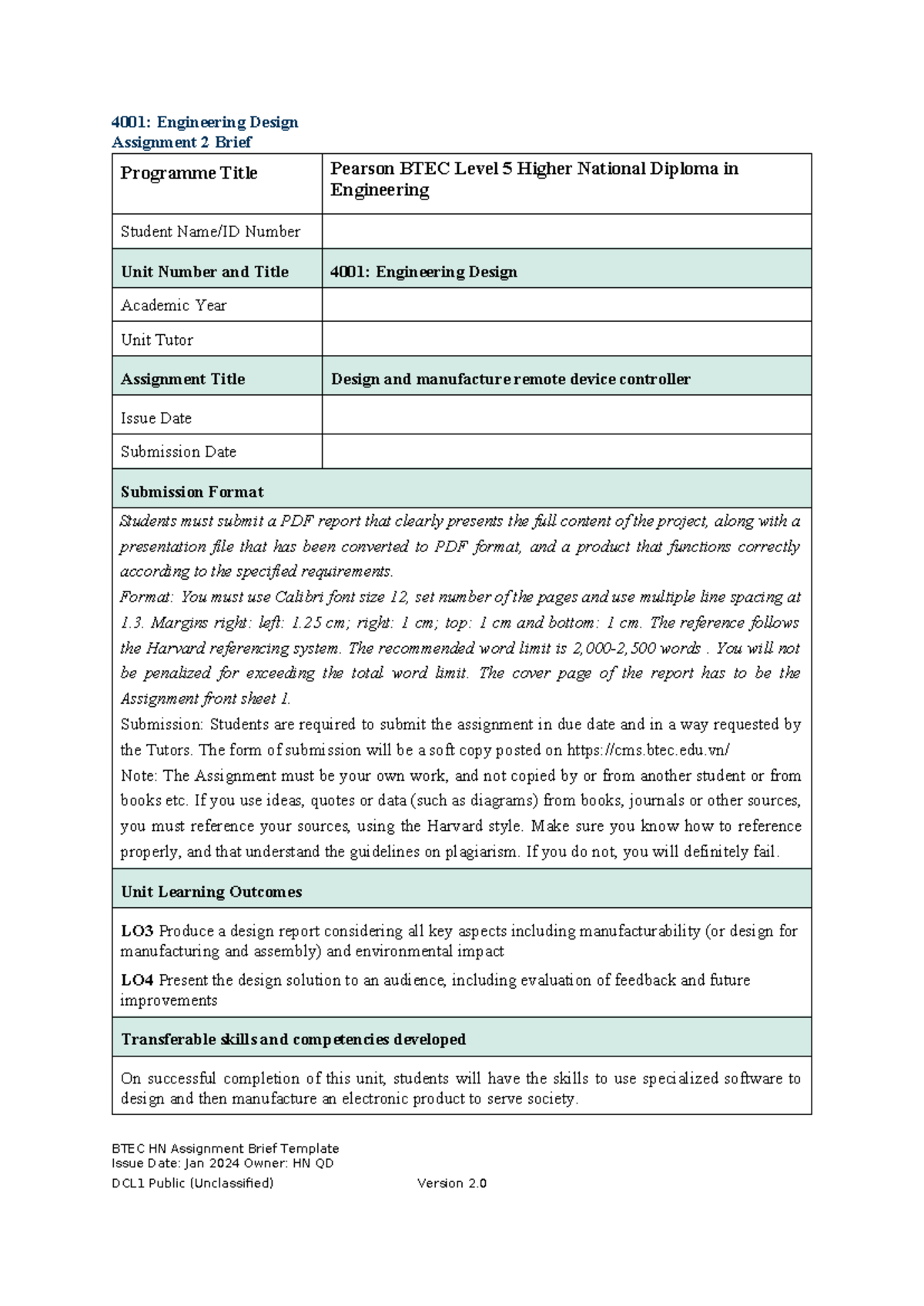 4001: Engineering Design Assignment 2 - Remote Device Controller - Studocu