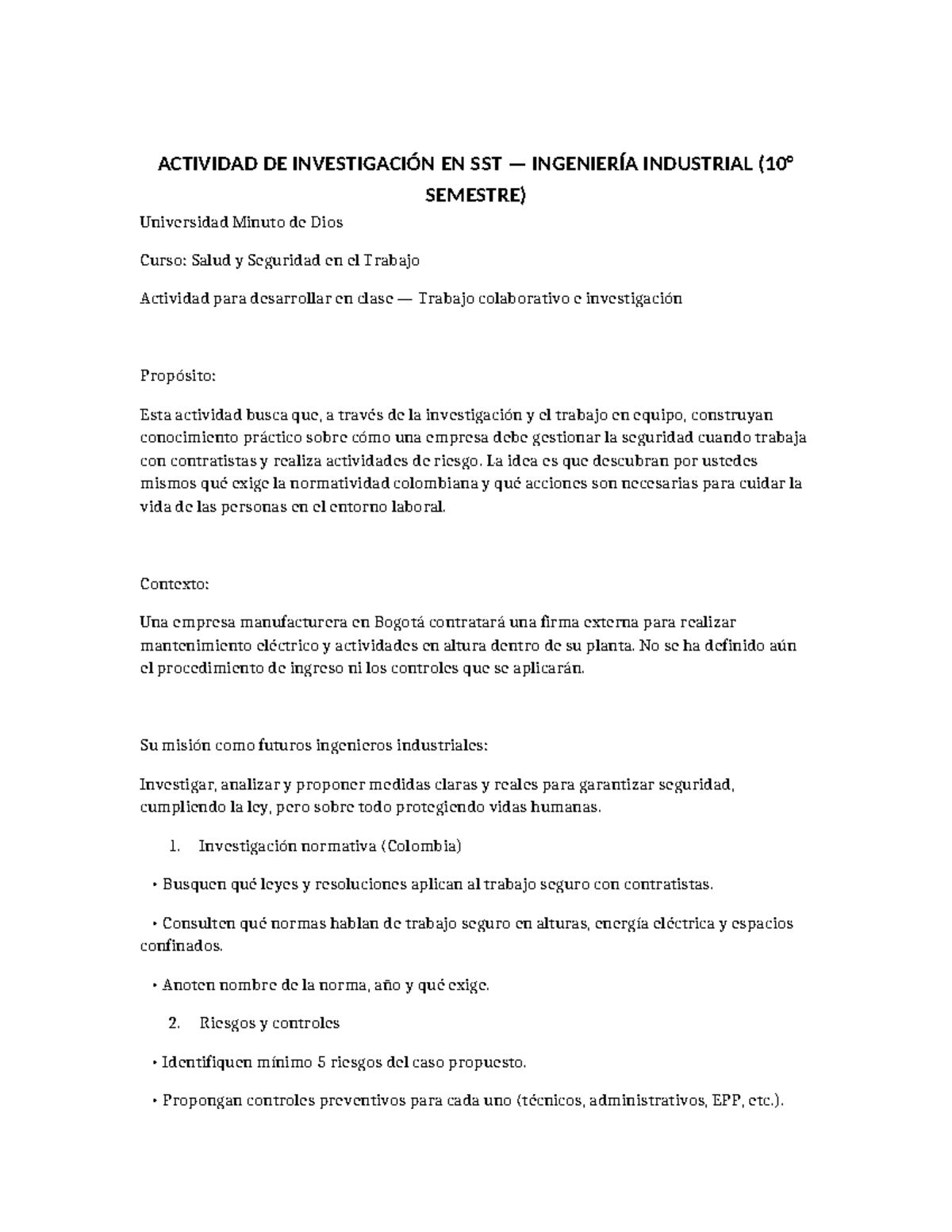 Taller N5 investigacion - ACTIVIDAD DE INVESTIGACIÓN EN SST ...