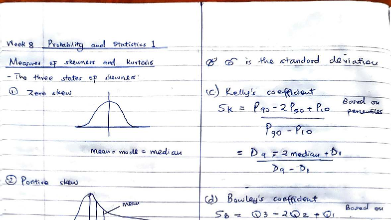 Probability and Statistics I: Week 8 - Skewness and Kurtosis Analysis ...