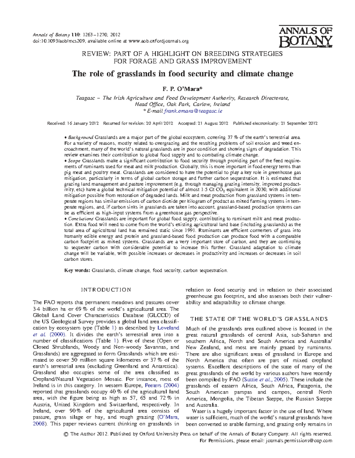 The Role of Grasslands in Food Security & Climate Change Adaptation ...