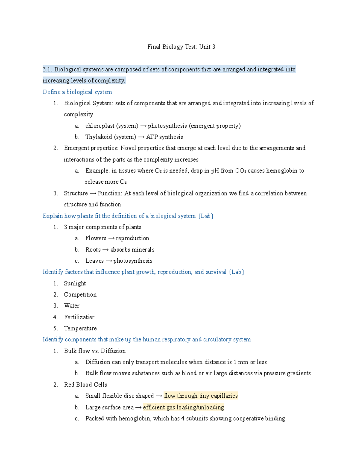 Final Exam Biology Notes: Unit 3 Overview and Key Concepts - Studocu