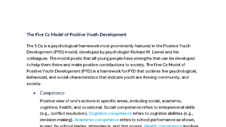 The Five Cs of Positive Youth Development (PYD) - Youth Psychology ...