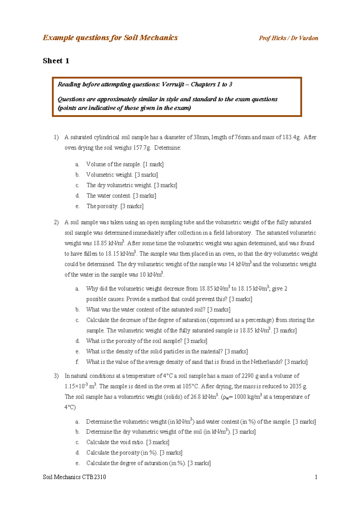 Example questions for Soil Mechanics (Ch 1-3) - TU Delft - Studeersnel