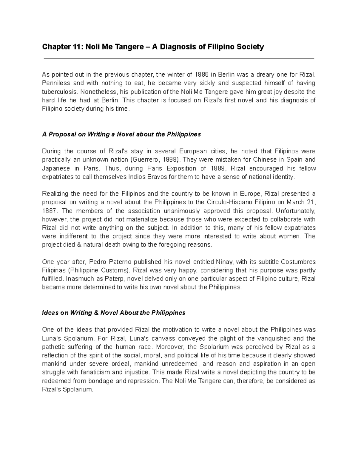 Chapter 11: Analysis of Rizal's 