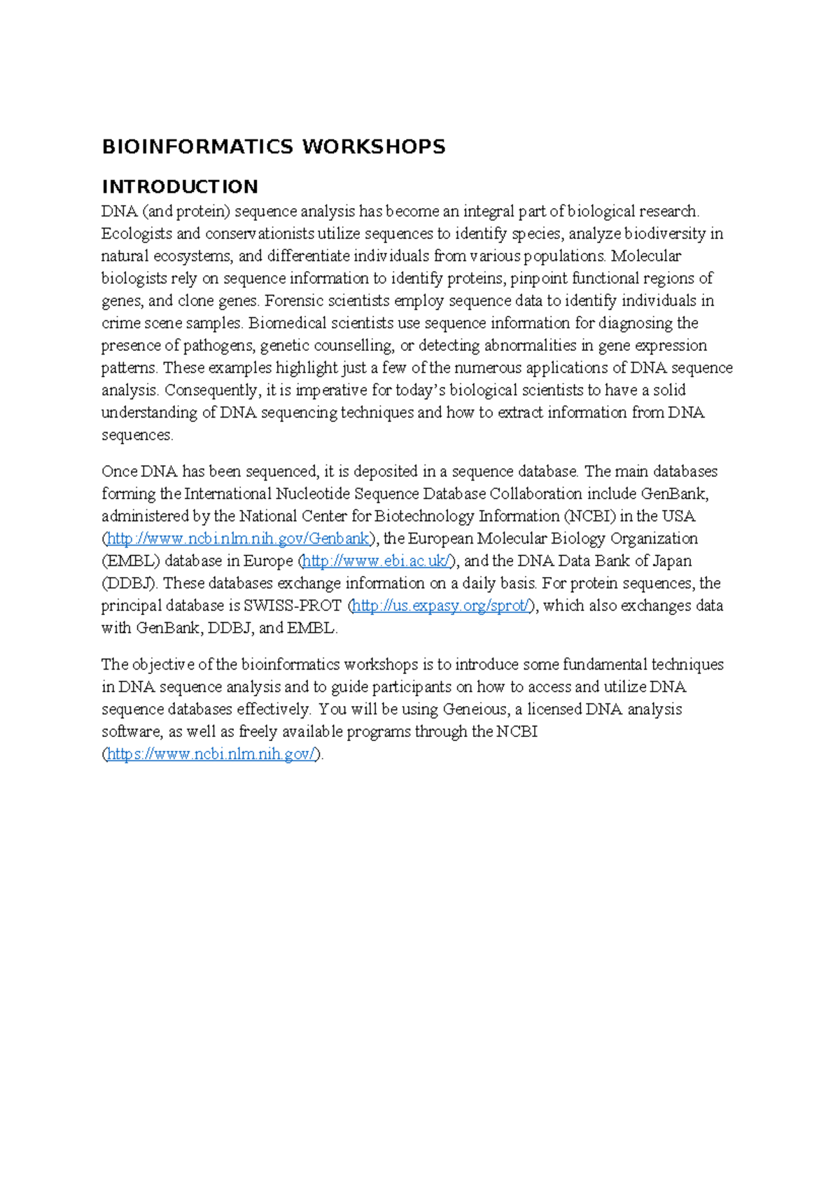 BIO282 Bioinformatics Workshop 1: DNA Cloning Techniques - Studocu