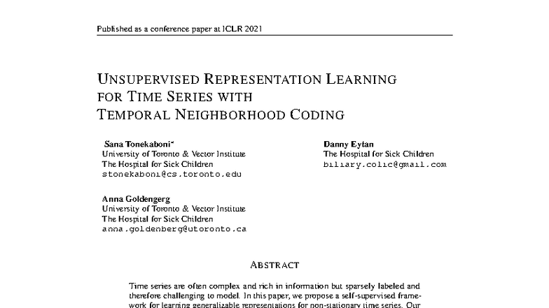 Unsupervised Representation Learning for Time Series: ICLR 2021 Paper ...